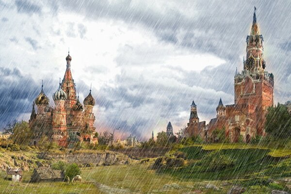 A downpour over the Kremlin in the 3d graphics field