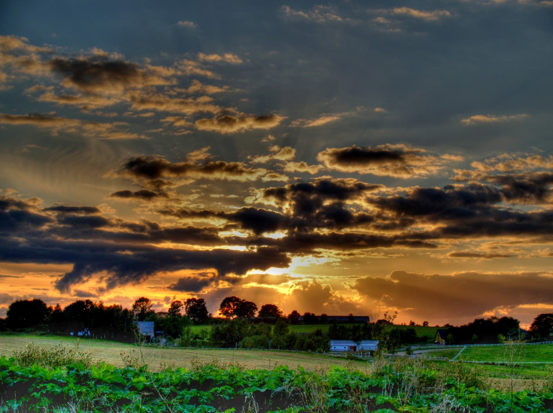 clouds village sun hdr