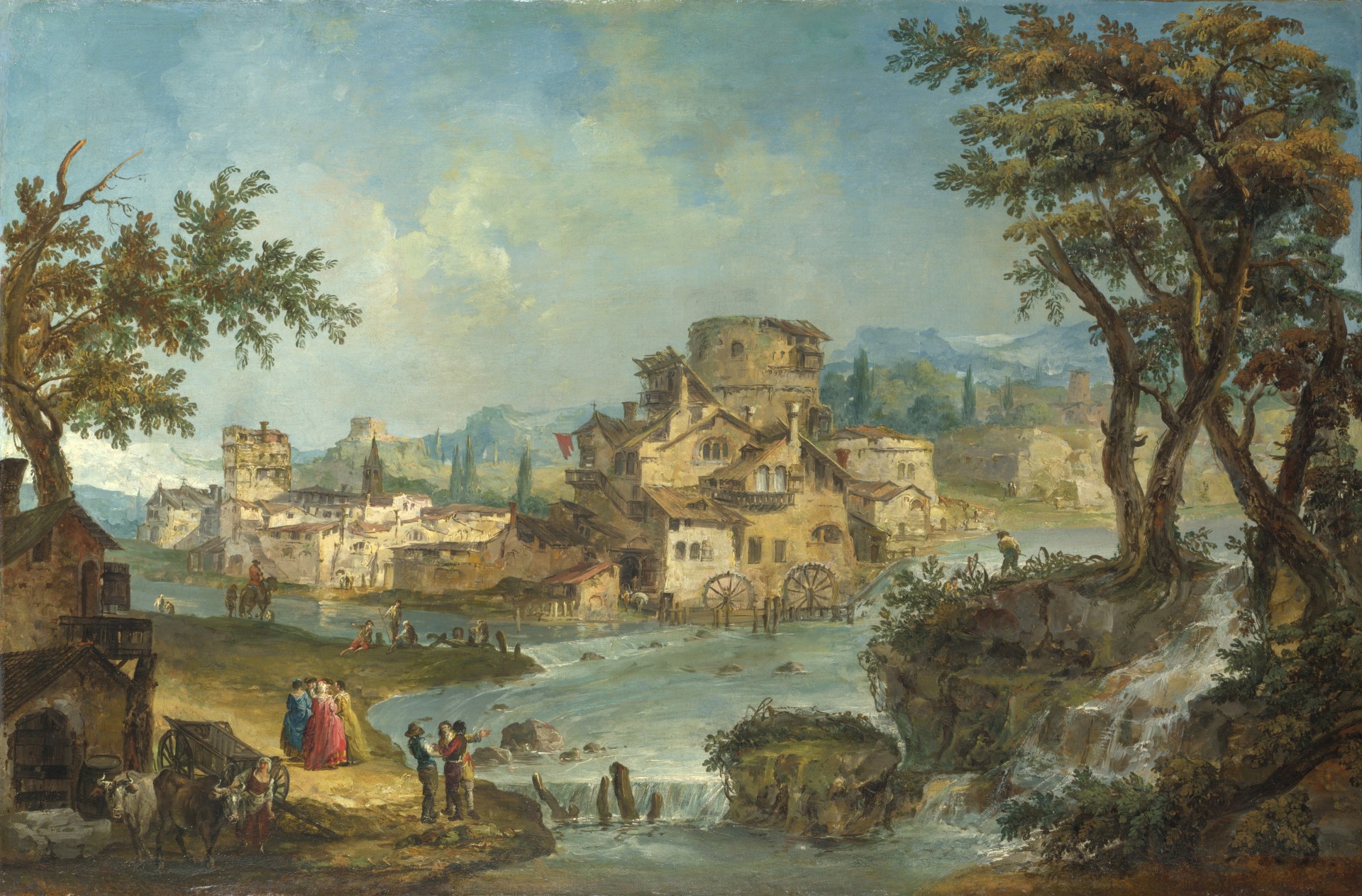 bâtiments et figures près de la rivière aux rapides michel marieschi london national gallery michele marieschi