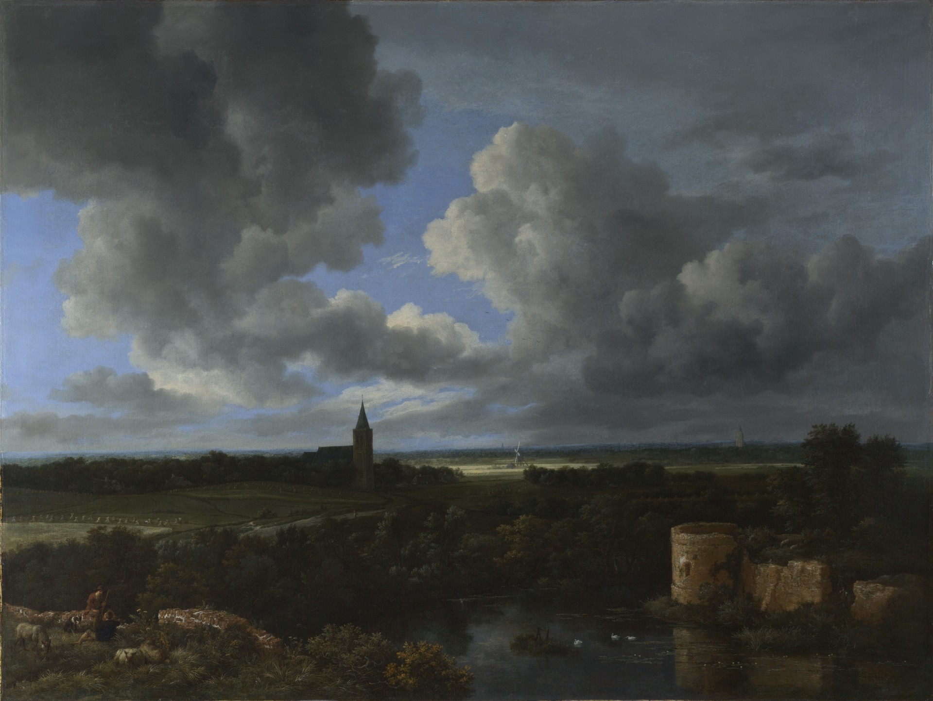 paisaje con el castillo en ruinas y la iglesia jacob van reisdael jacob van ruisdael galería nacional de londres