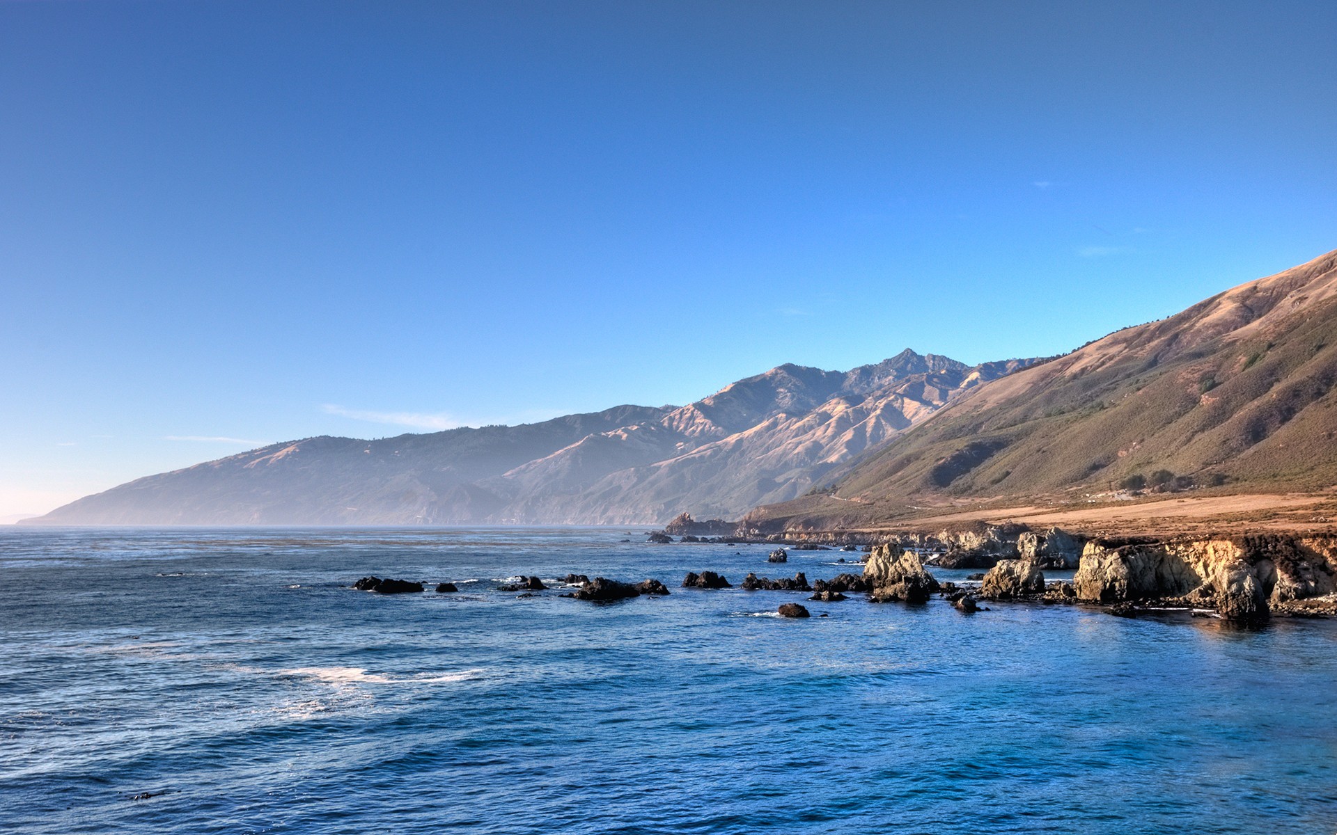 океан горы прибрежье синий калифорния небо вода