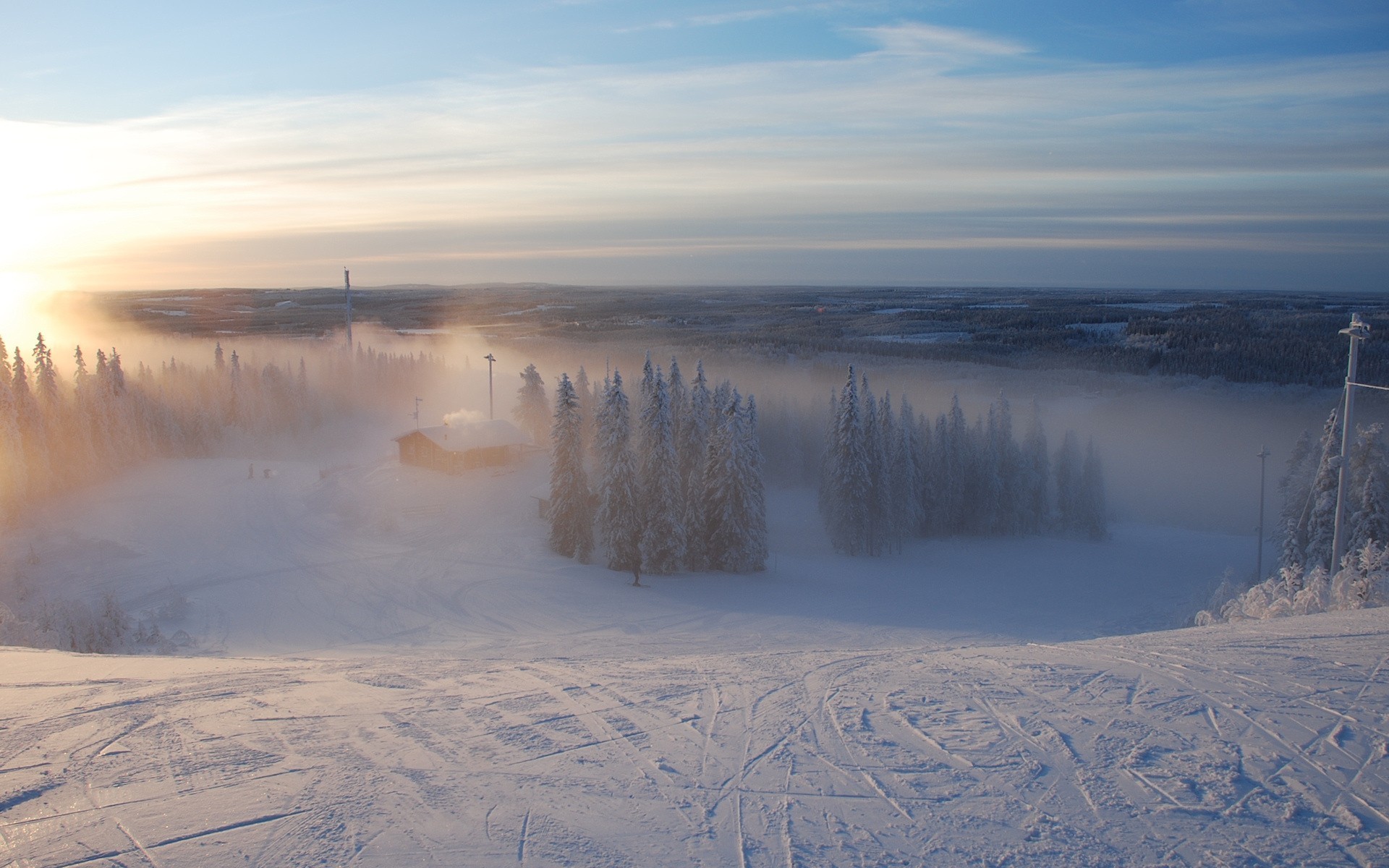 winter fog ski forest