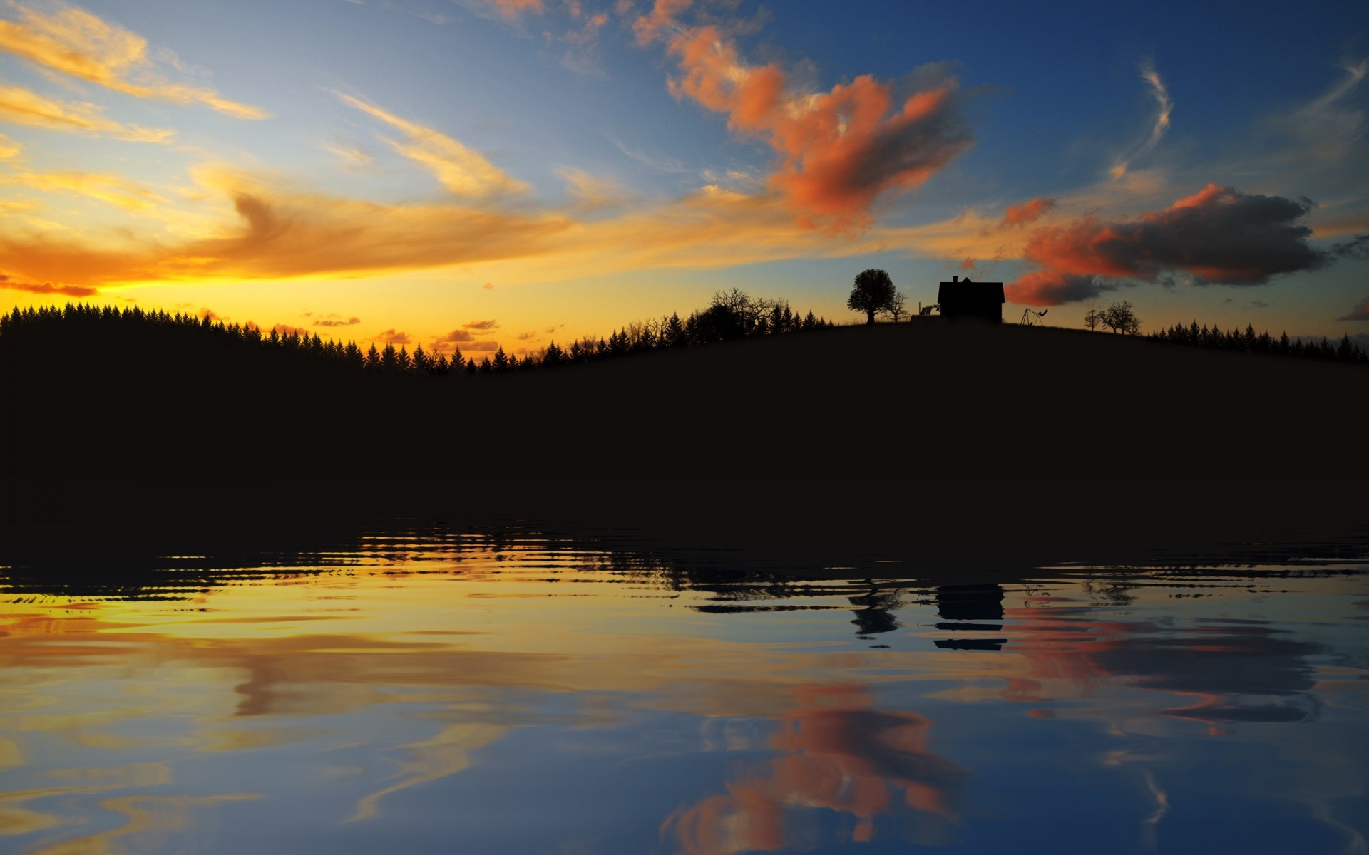 water reflection sky forest