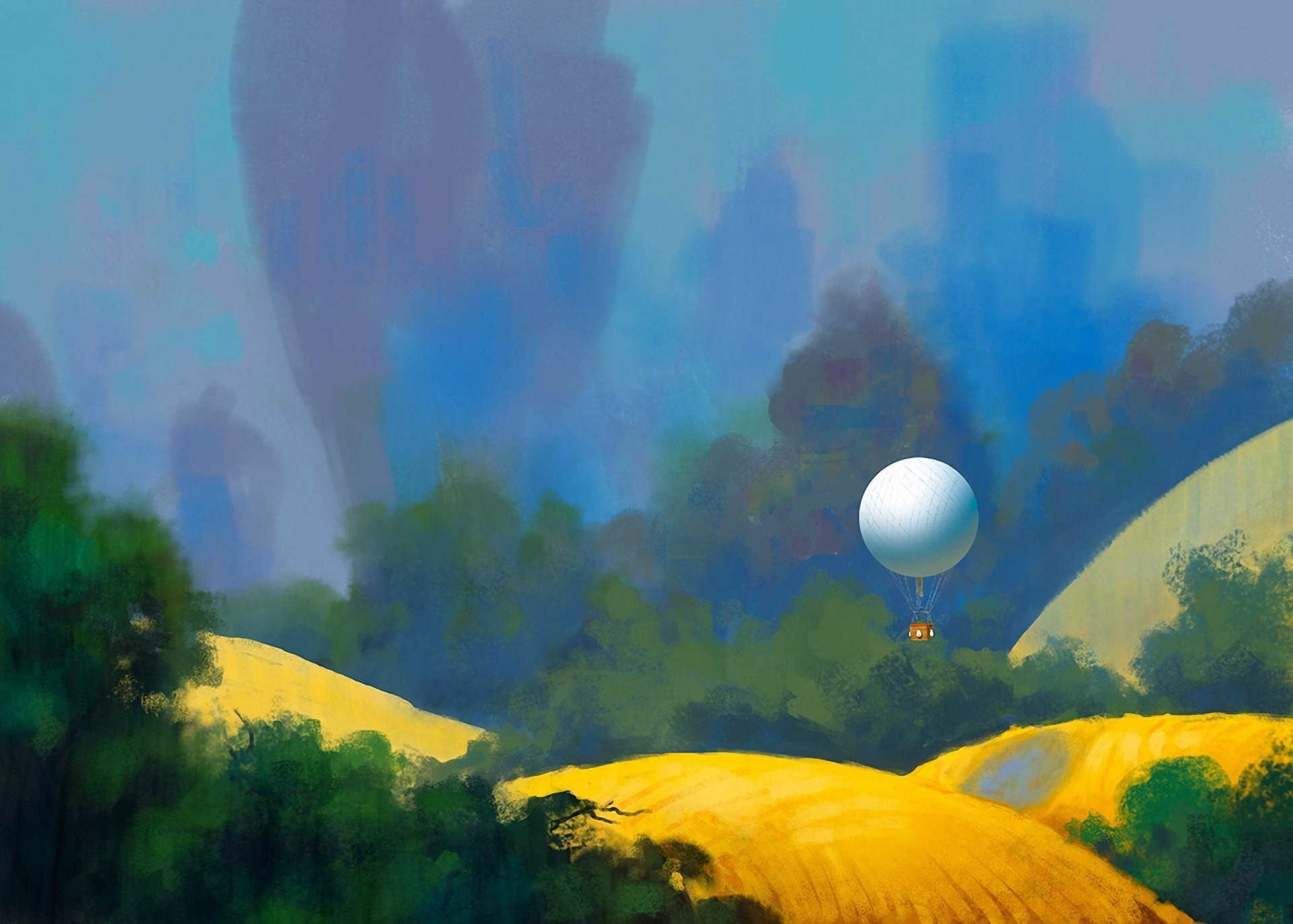 art ballon paysage peint collines