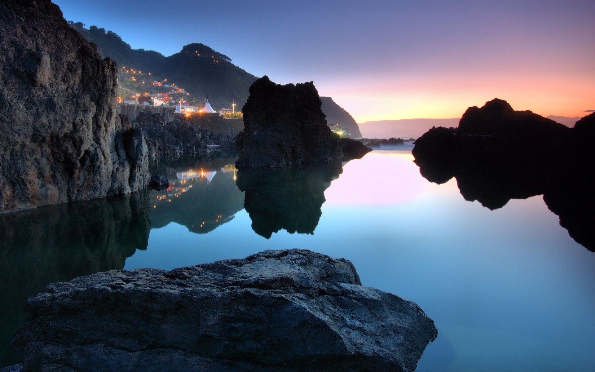 ville portugal porto moniz océan pierres ciel coucher de soleil eau