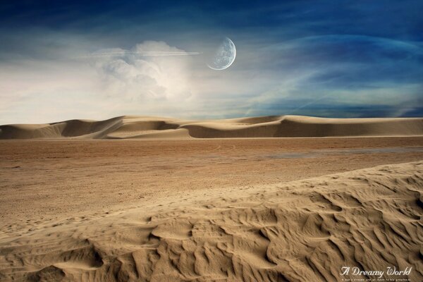 A dreamy world among the desert, clouds and sand