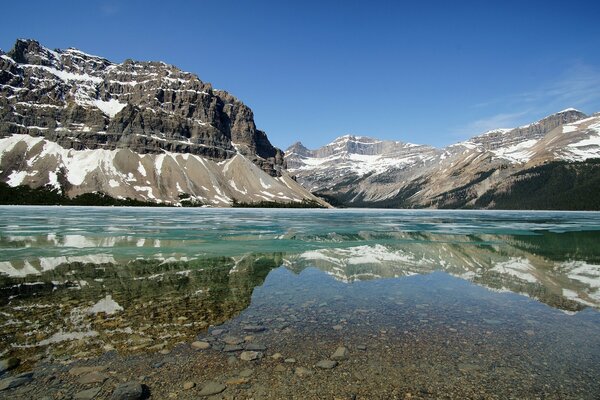 Winter lake in the mountains in the National Park