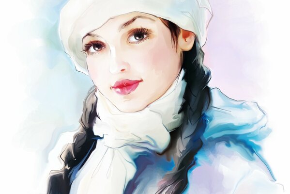 Beautiful girl in beret with scarf