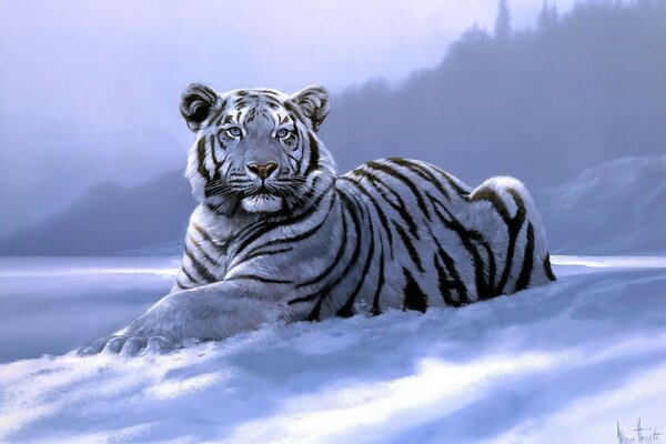 Tigre predatore su sfondo invernale