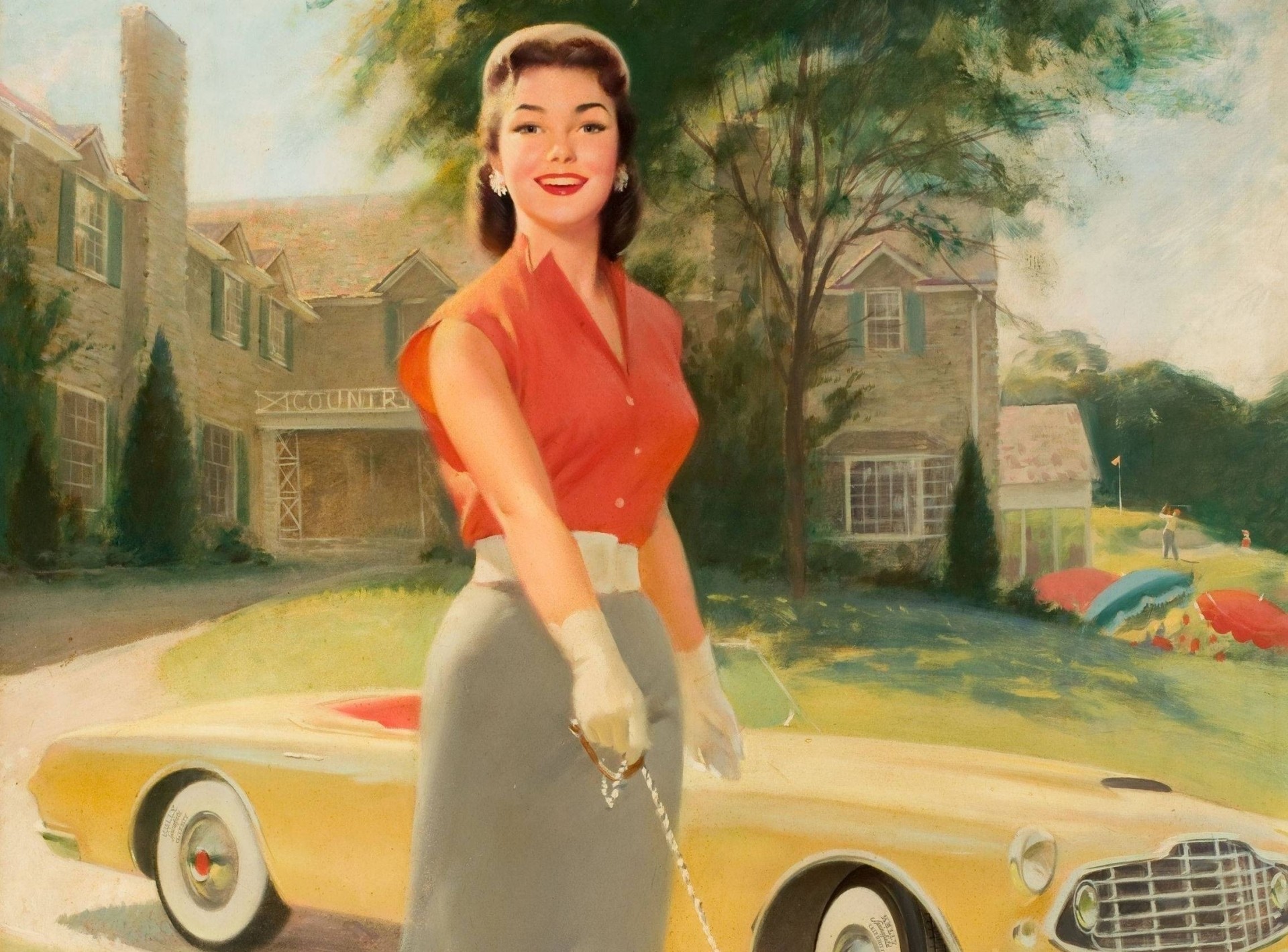 girl gloves house skirt vehicles retro