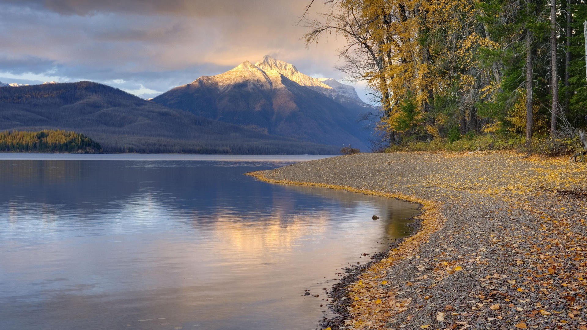 mountain water forest autumn