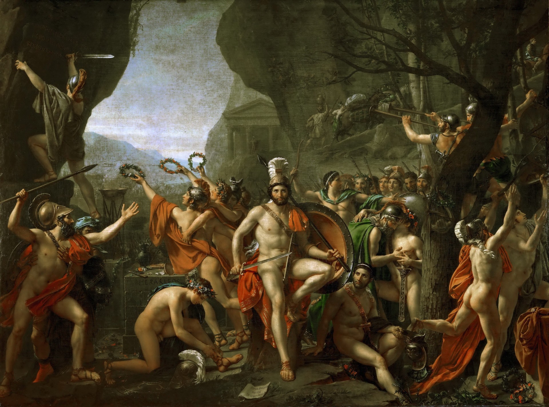 peintre français toile peinture huile paris david jacques louis léonide à la bataille des thermopyles musée du louvre