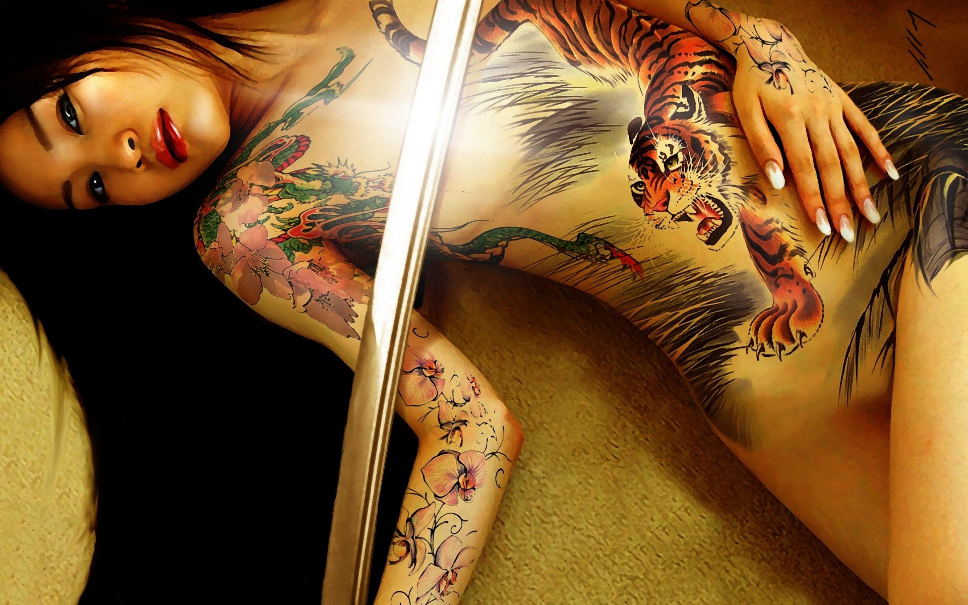 asian sword tattoo girl i