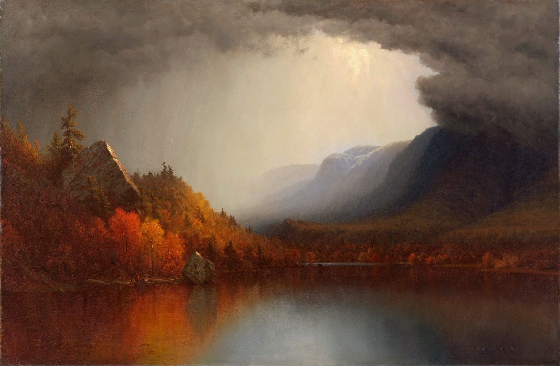 nubes pintura lago bosque paisaje sanford robinson gifford otoño