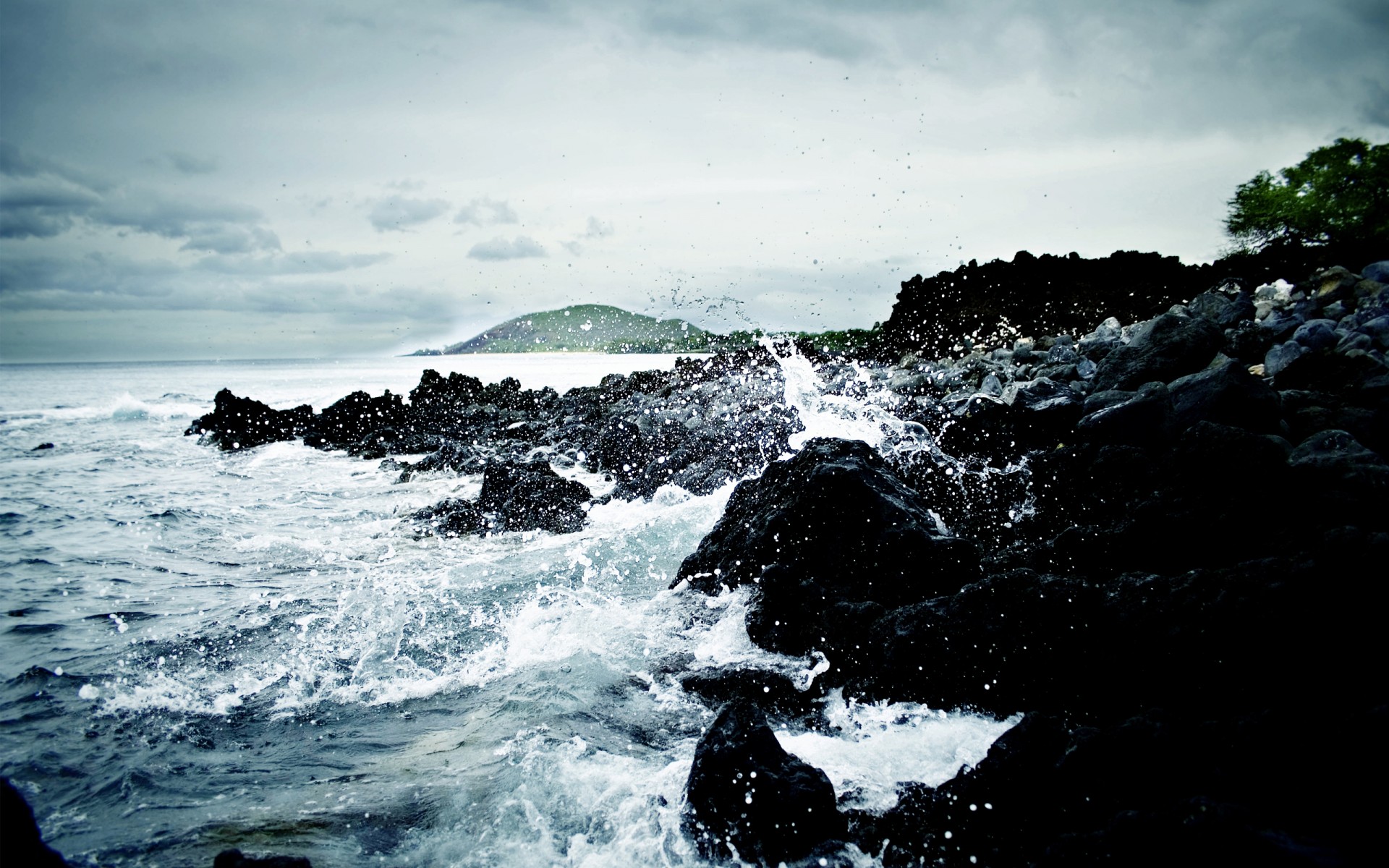 гавайи камни море волны вода скалы