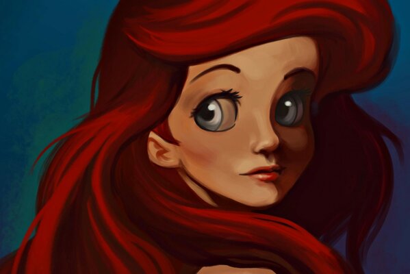 DIBUJO DE ARIEL CON EL PELO ROJO Y LOS OJOS GRANDES