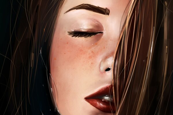 Girl s face with freckles close-up