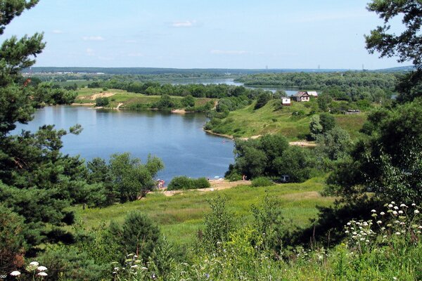 Nature. River bank from the hill