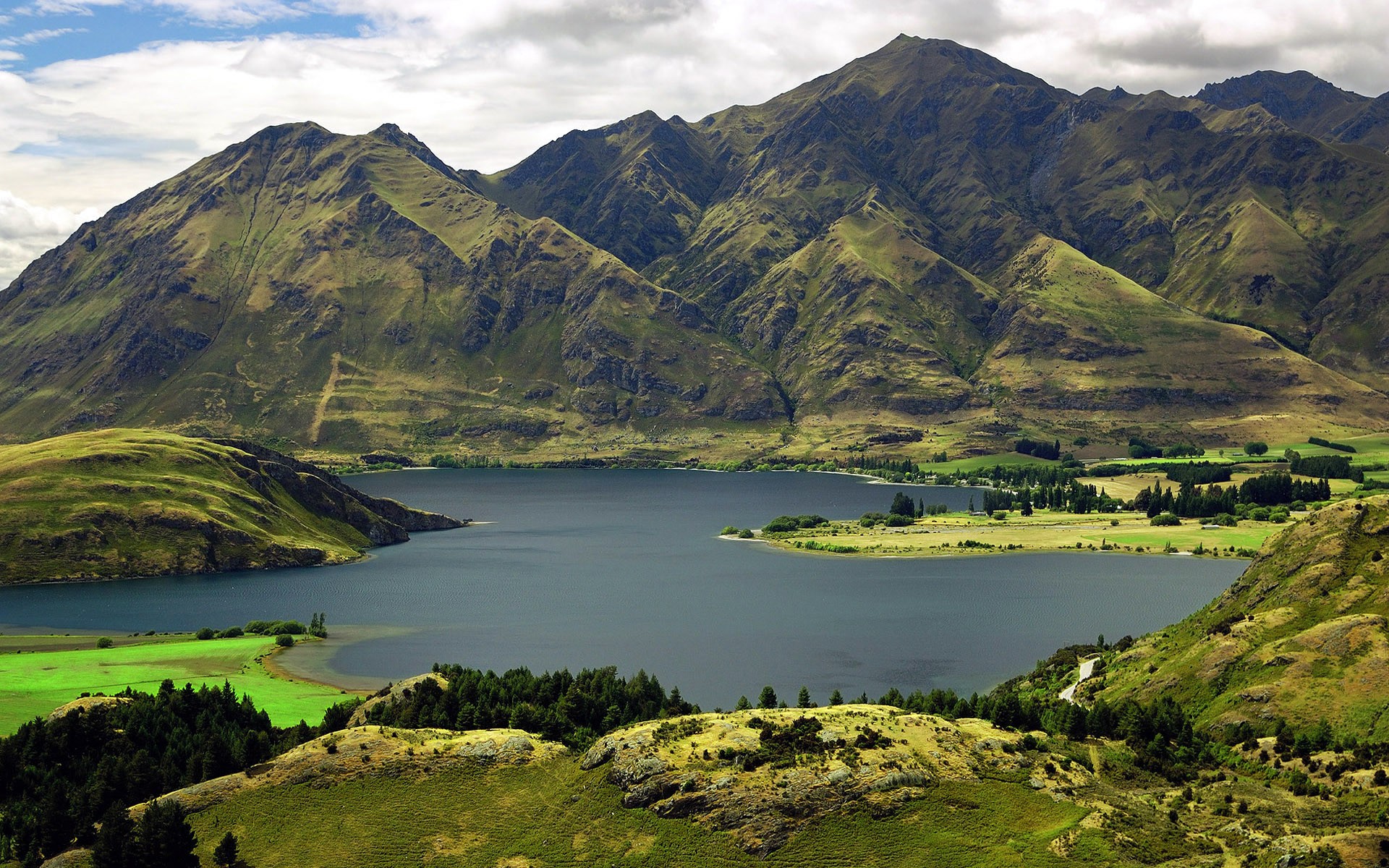 горы озеро зелень новая зеландия