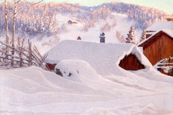 Russisches Dorf im Winter