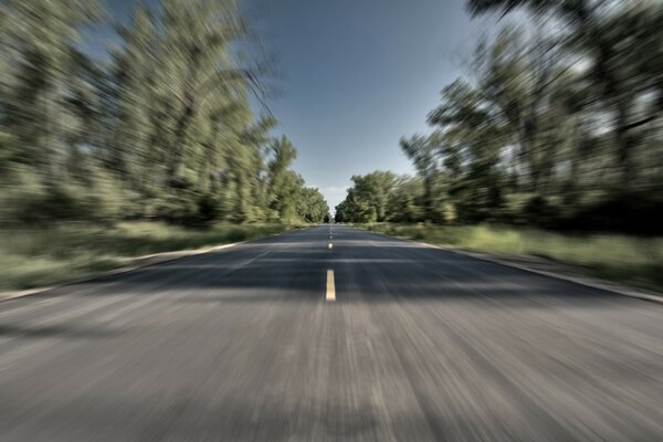 Landscape when driving on the road at high speed