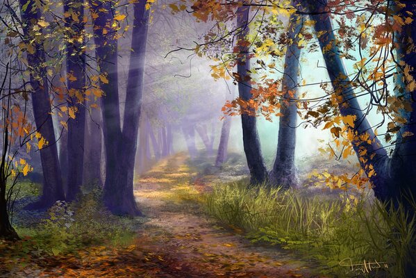 Autumn forest in times of darkness