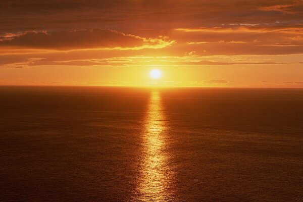 A path in the sea from the setting sun