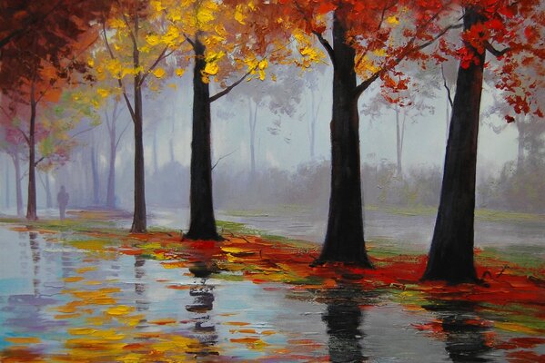 Pluie d automne en peinture