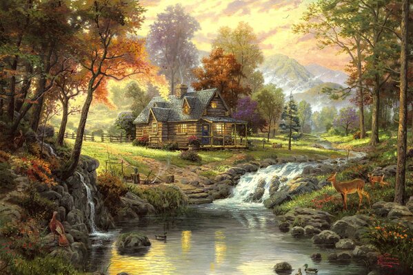 A house next to the river in a quiet forest