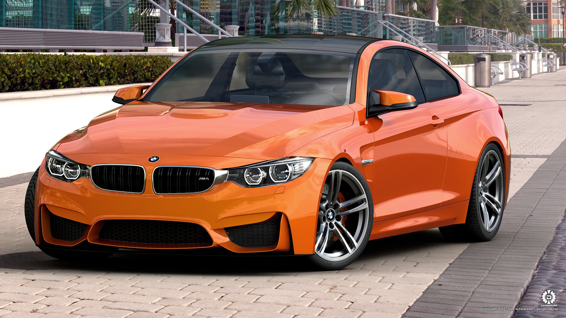 bmw m4 coupé f82 arancione da dangeruss 3d studio max vray photoshop bmw arancione