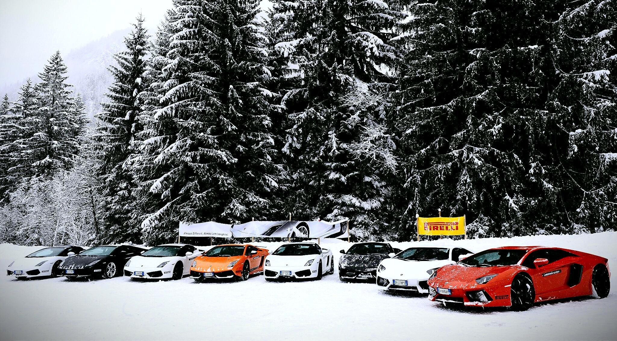 lamborghini aventador gallardo mieszanka samochody śnieg