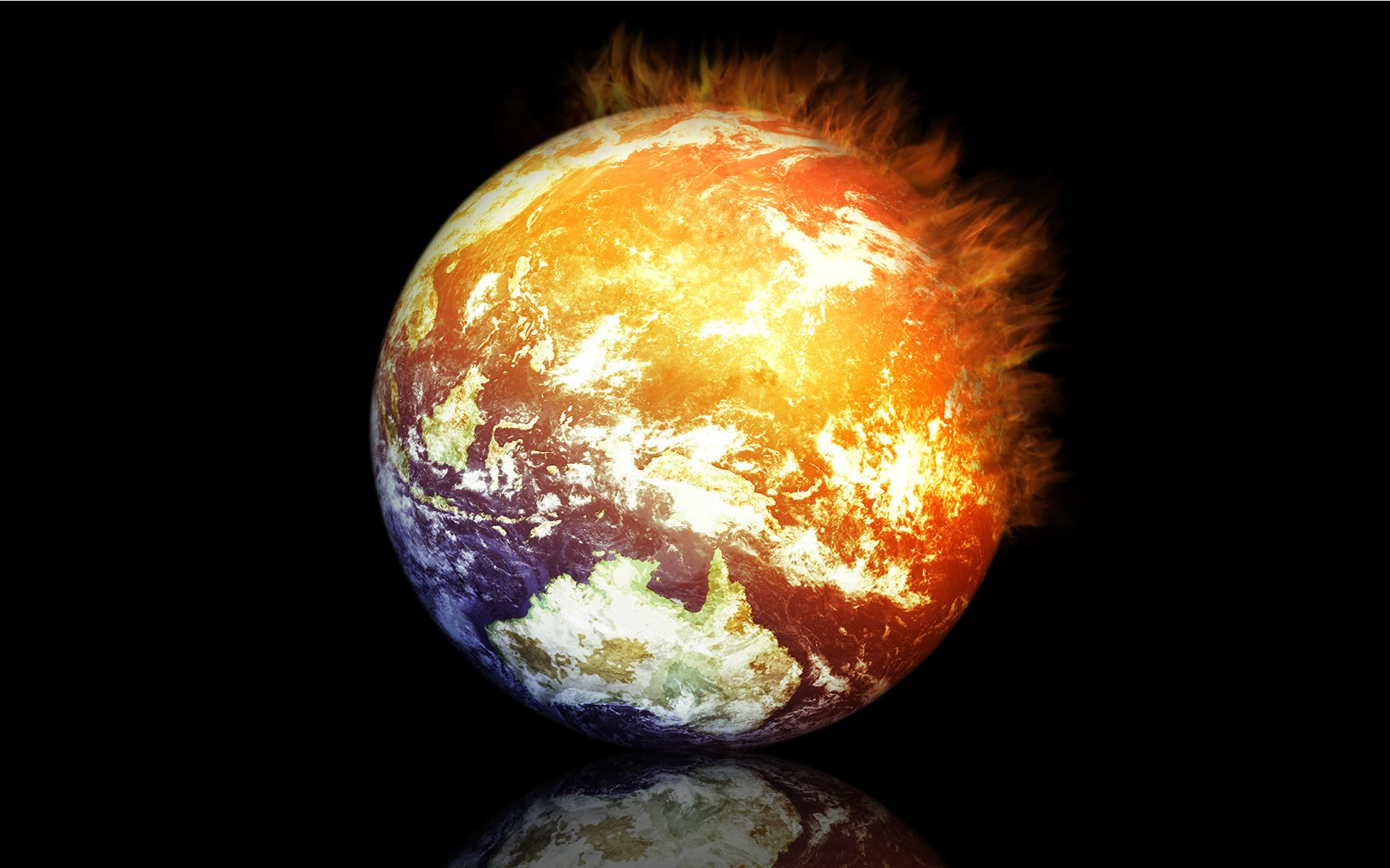 rendering planet earth fire reflection