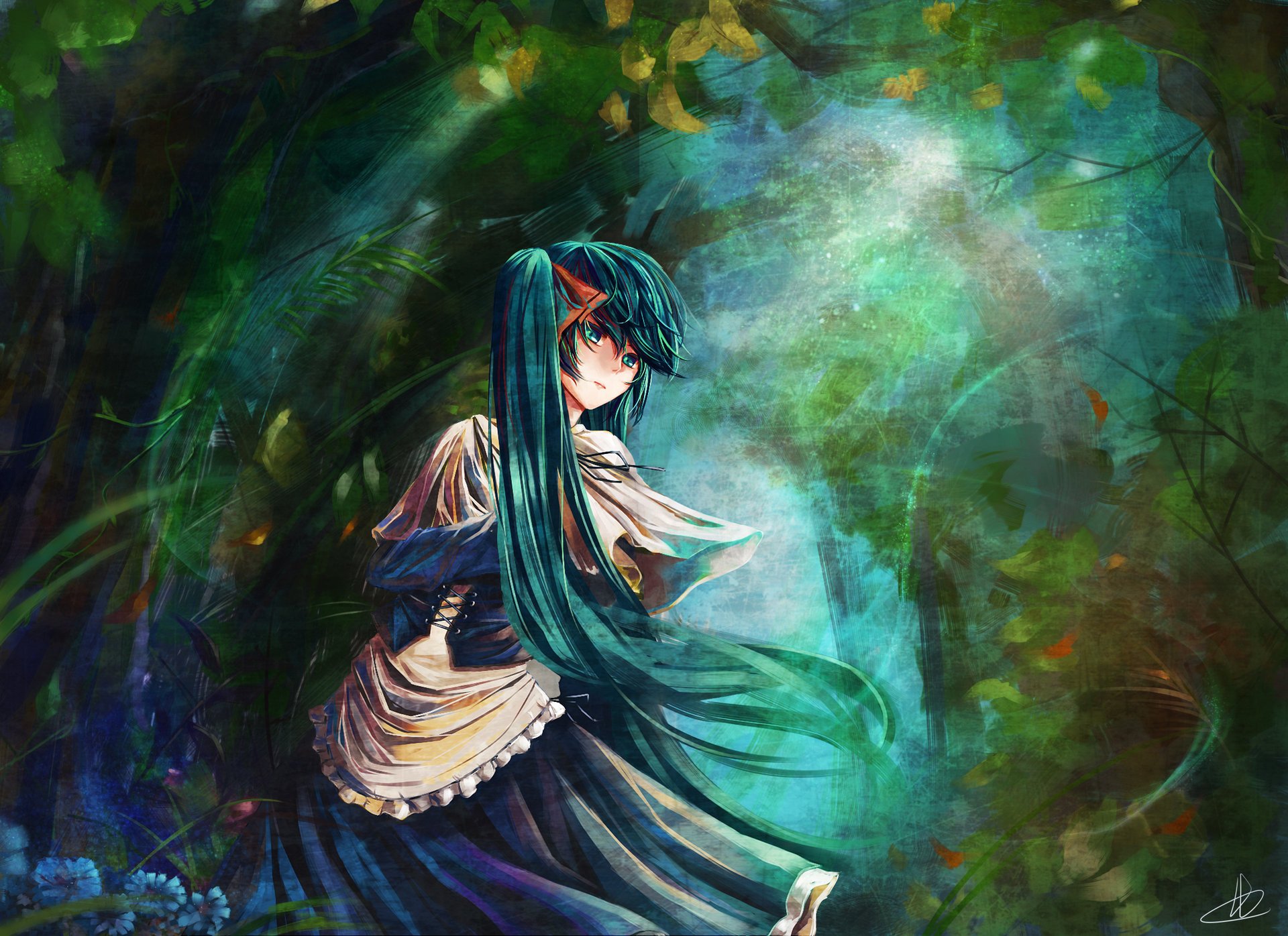 wald blaues haar anime hatsune miku vocaloid