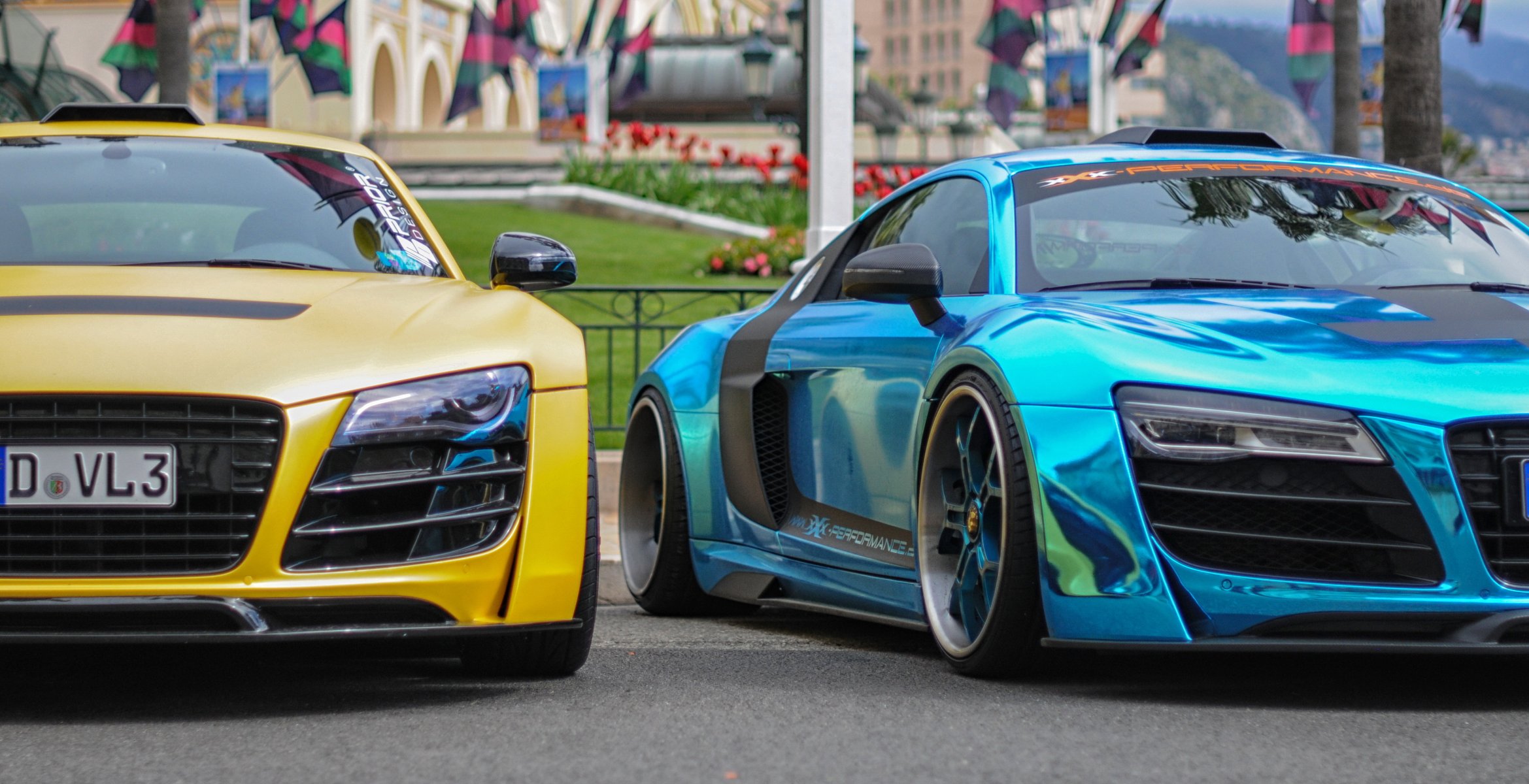 audi r8 monaco supercar esclusivo unico blu cromo giallo opaco