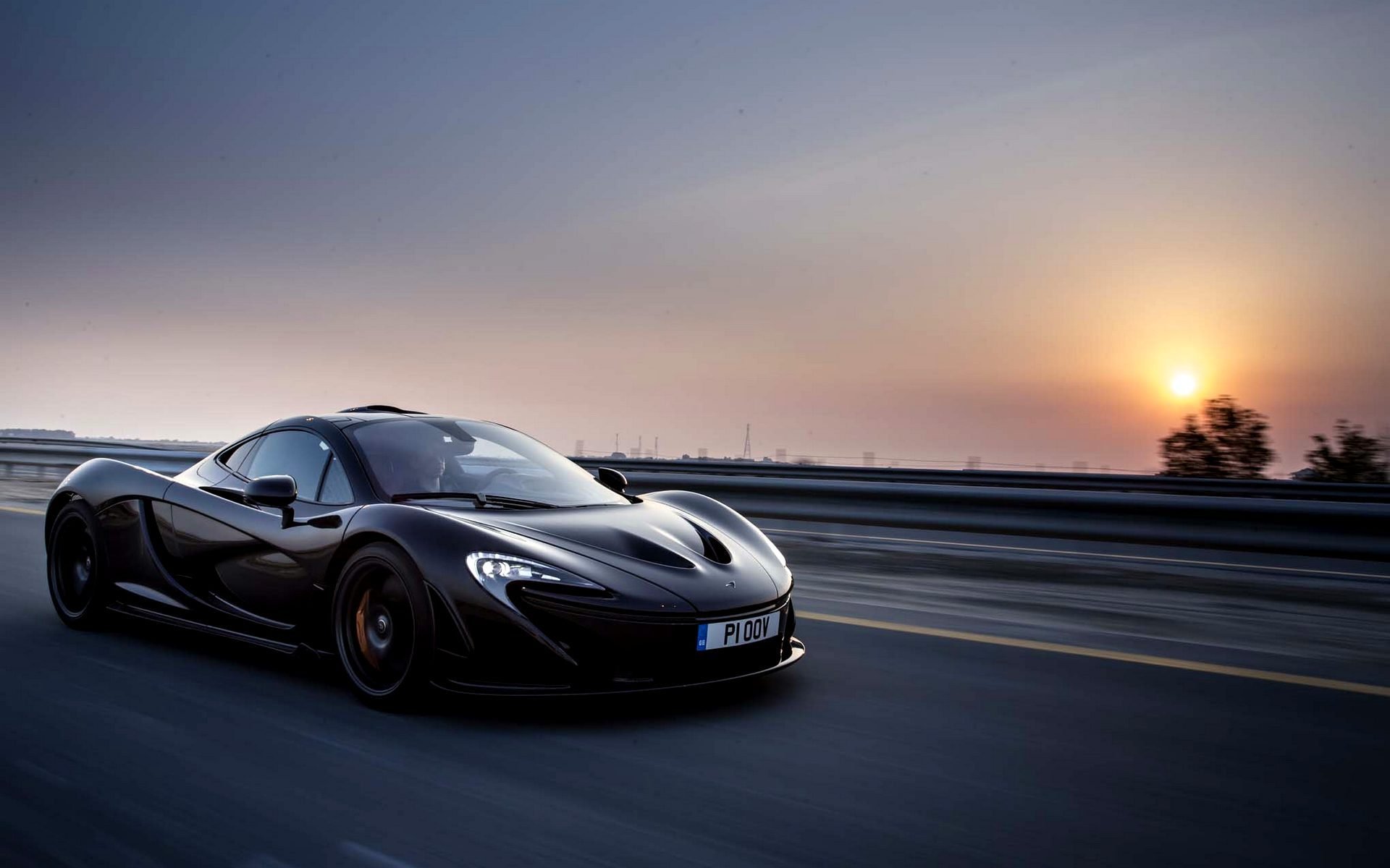 mclaren p1 2014 black supercar speed evening road car mclaren sunset