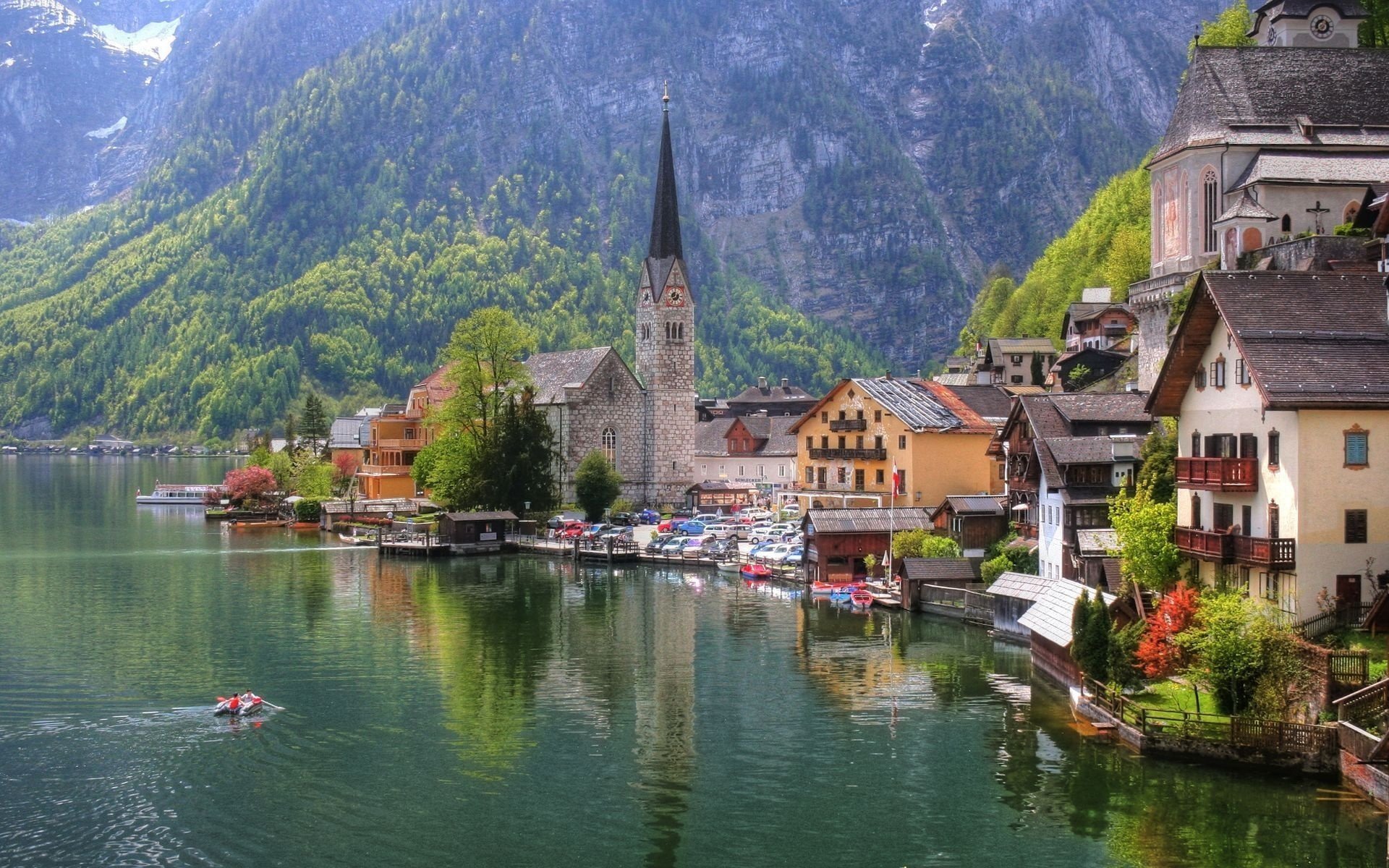 austria iglesia casa lago ciudad austria