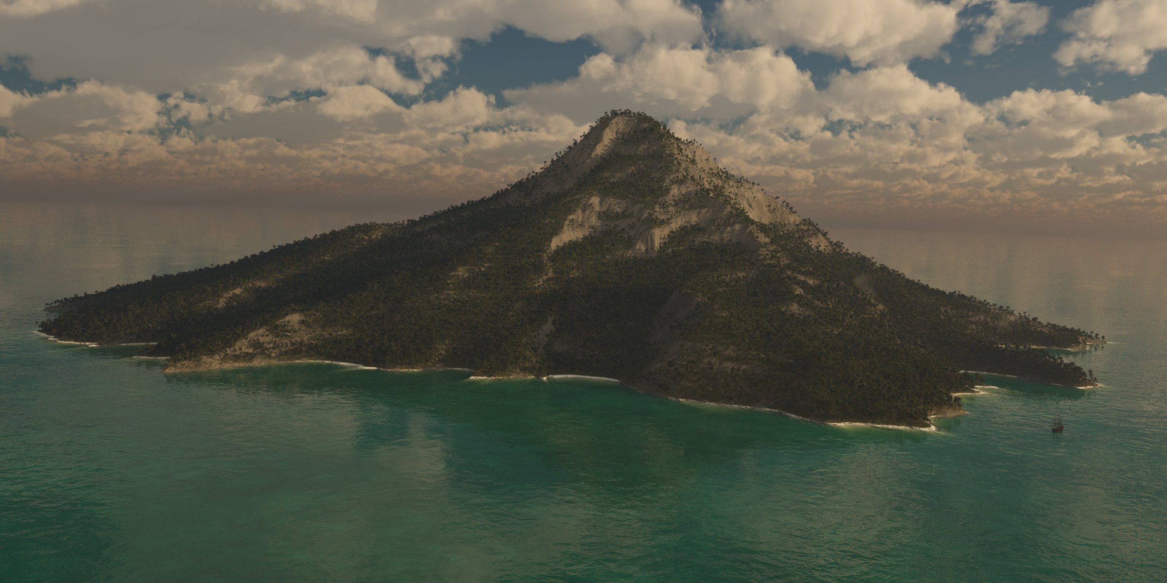 paesaggio mare palme cielo montagna isola