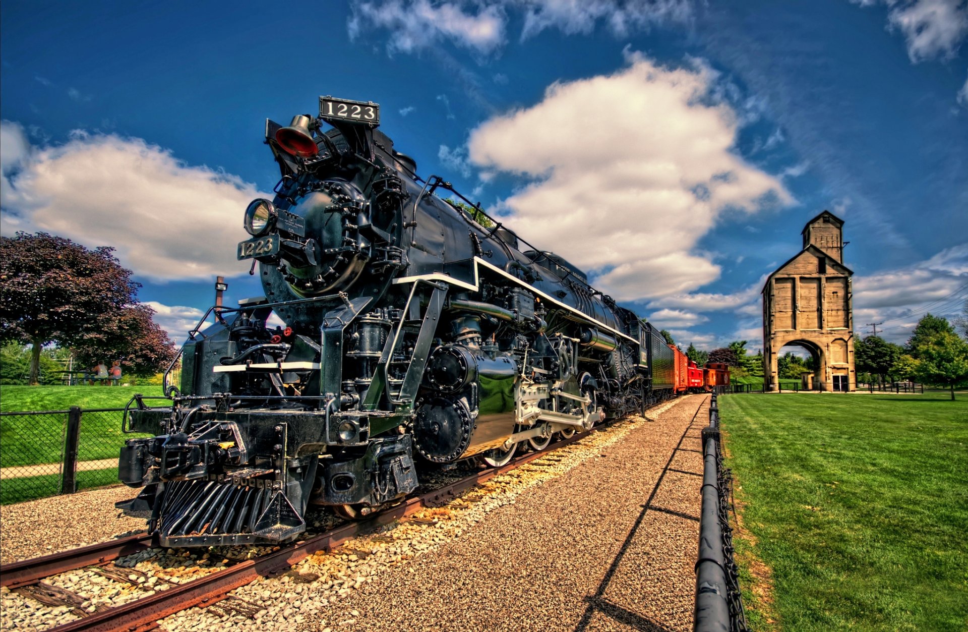 pere marquette 1223 locomotive railroad tower coal