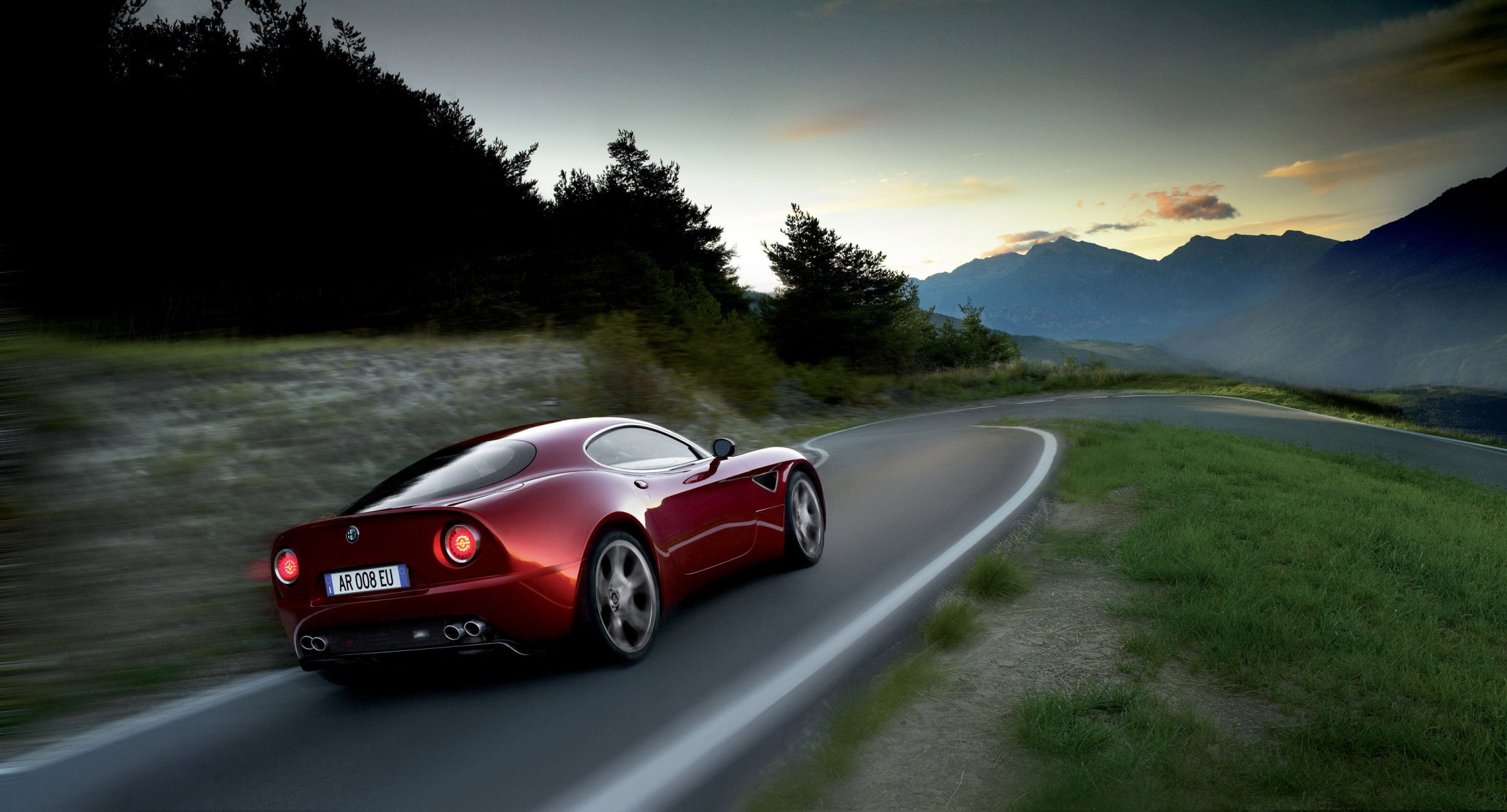 alfa romeo 8c competizione red mountain road speed