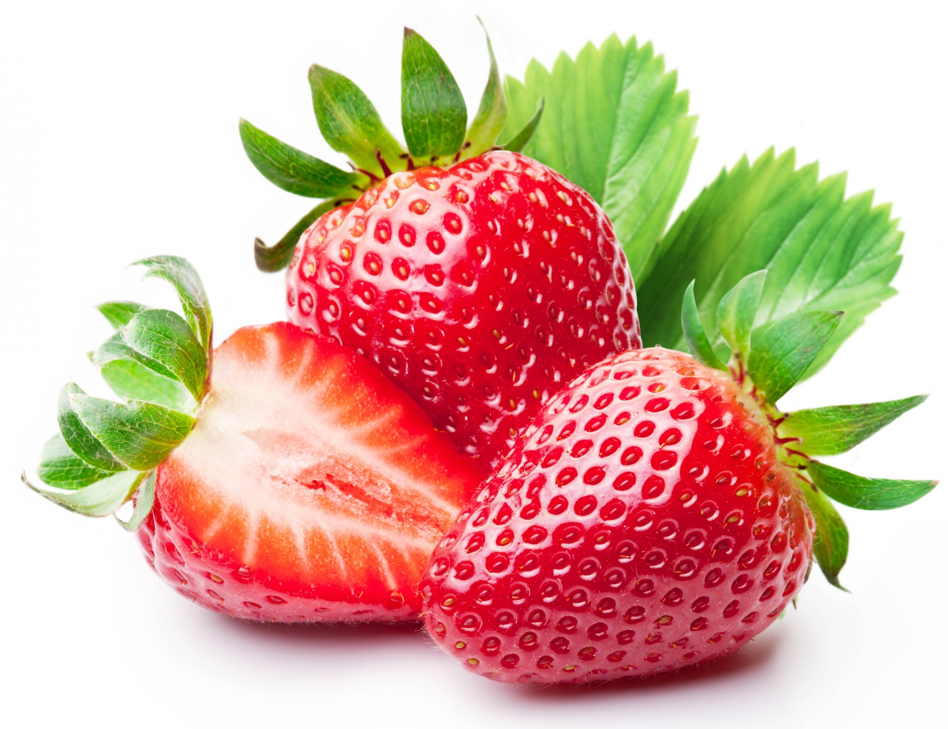 white background sheet strawberry cut