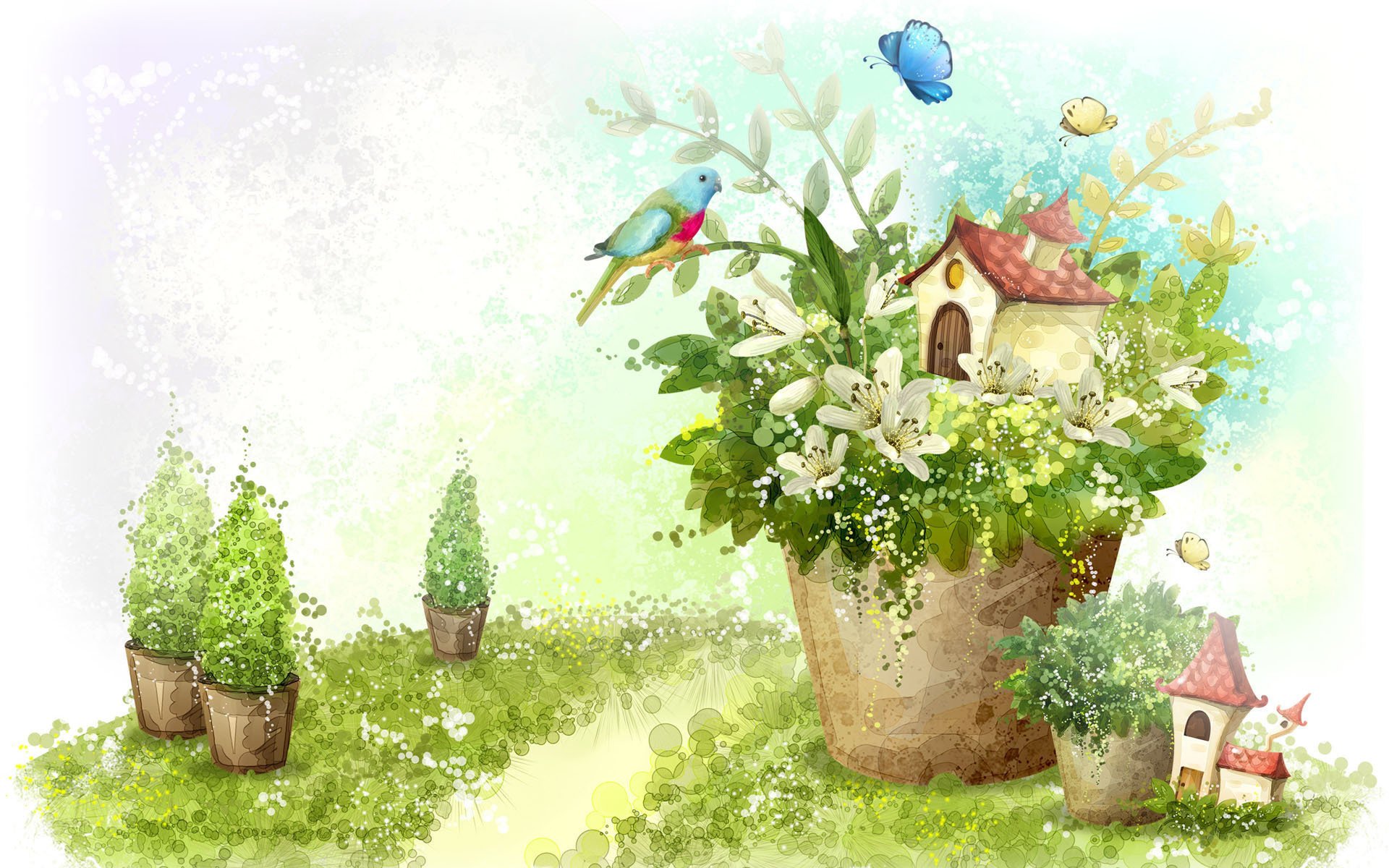 dessin pot perroquet maison plantes cabane oiseau