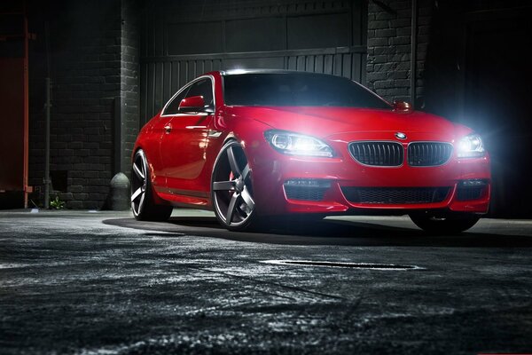 Painting of a red bmw car, 6 series