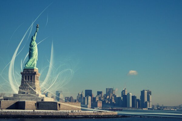 Статуя свободы в нью йорке в ясную погоду