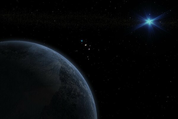 Outer space with a planet and a star