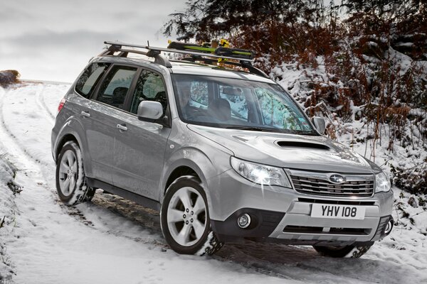 Off-road car on a snowy road