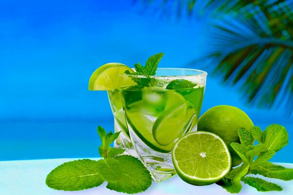 Cold cocktail with lime and mint