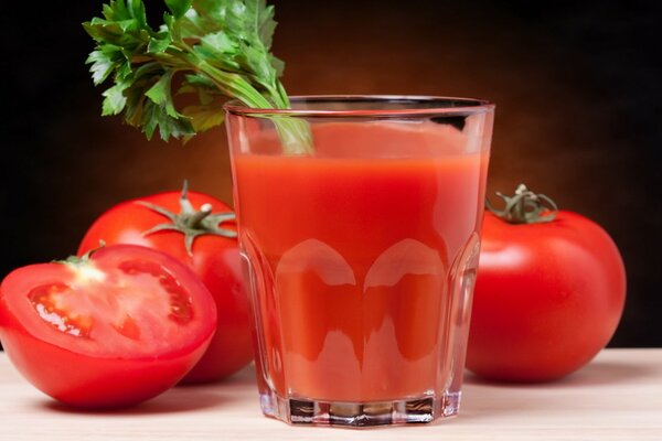 Juice from fresh tomatoes, capped with celery