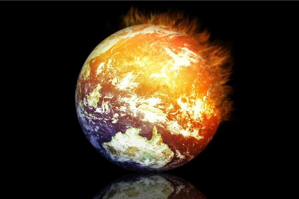 Отражение планеты Земли с огненным полушарием