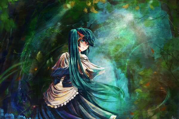 Hatsune Miku bosque verde