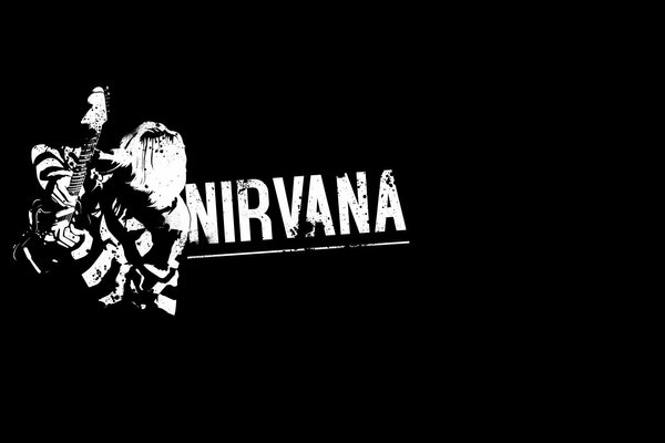 Kurt Cobain. Guitarra. Blanco sobre negro